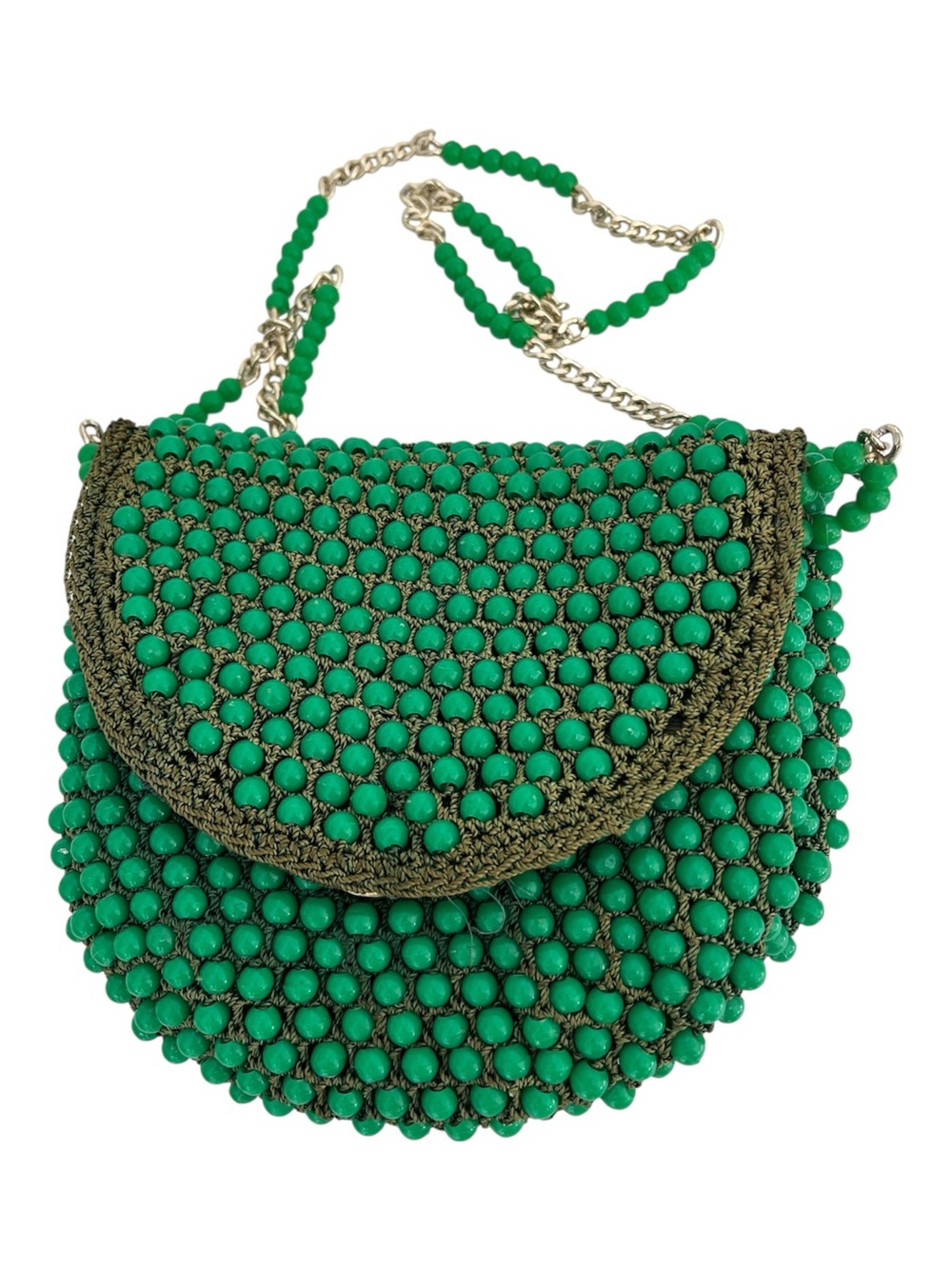 Vintage Delill Made in Italy Bright Green Gold Beaded Bag FLAWED